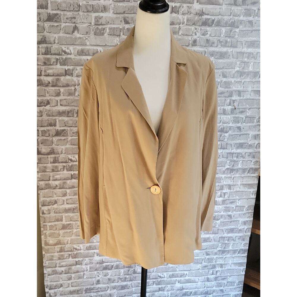 J. Jill Beige Single-Button Washable Silk Relaxed Blazer XL, Lagenlook, Classic